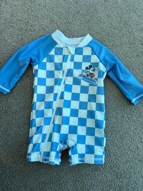 Disney Blue and White Checkered Kids Swim Rash Guard